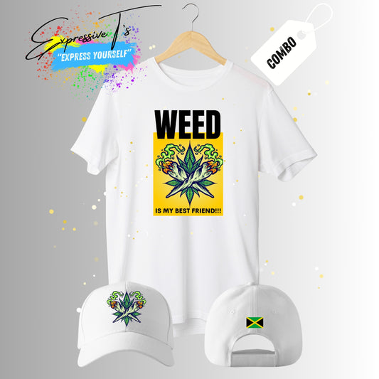 T-shirt & Cap Set Short sleeve weed is my bestfriend T-shirt & Cap